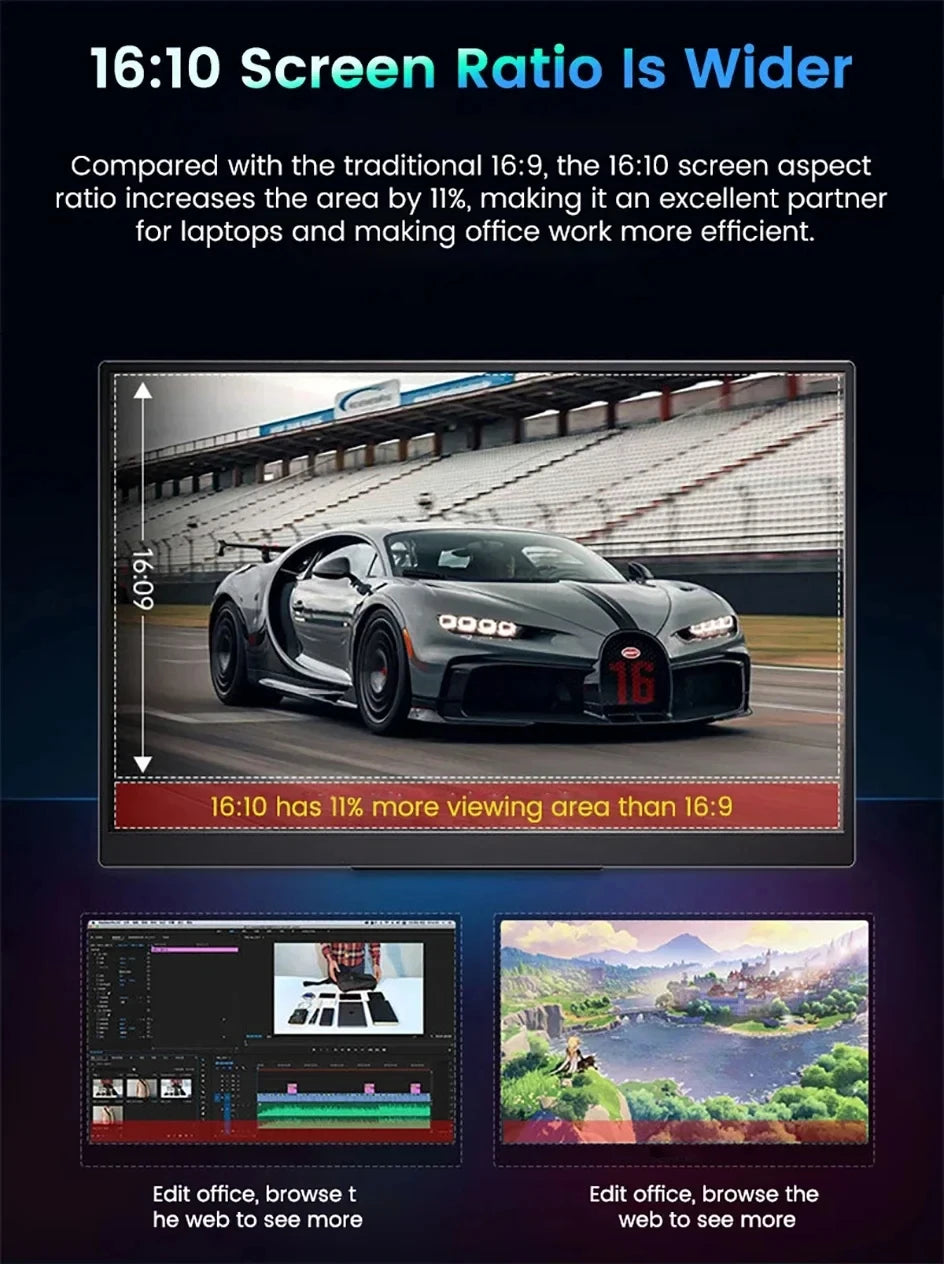 18 Inch 1.5K 480Hz Portable Monitor 100%DCI-P3 500Nit HDR 1MS FreeSync IPS Screen Gaming Display For Laptop PC XBox PS4/5 Switch