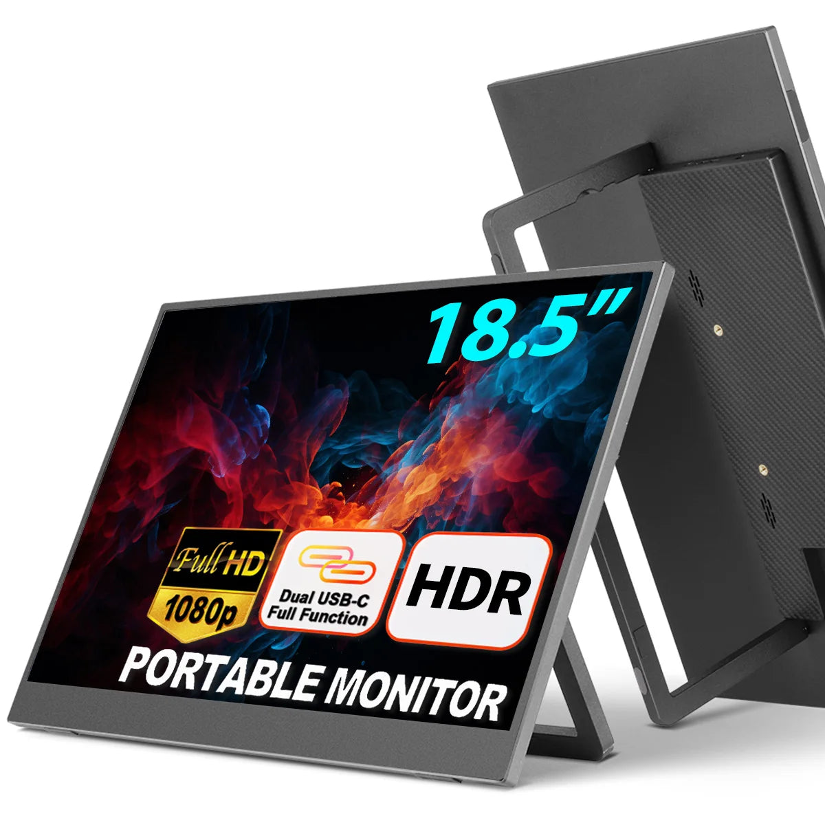 18.5'' Full HD Portable Monitor With Smart Cover & HDR, USB-C - Ideal For Laptop, PC, Phone, Mac, Gaming, And Travel
