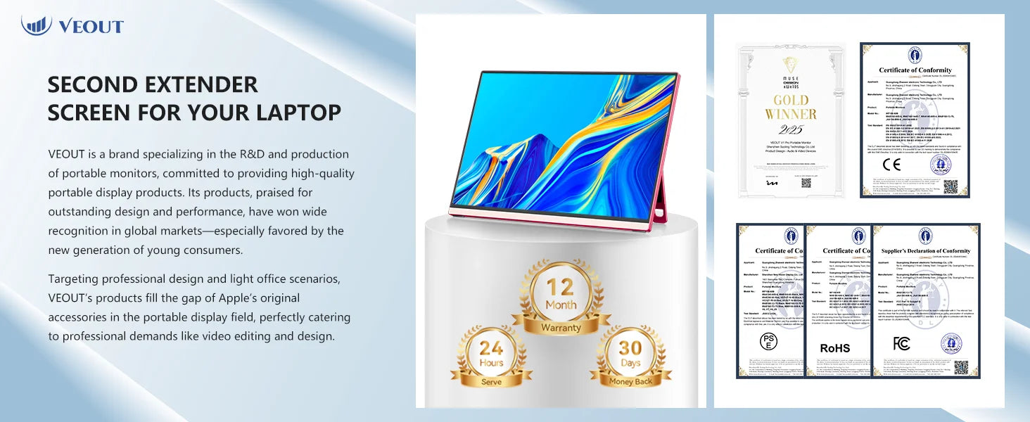 16 inch 2.5K 144Hz Portable Gaming Monitor,2560x1600 100% sRGB HDR FreeSync ,Ultra Slim w/Kickstand , Blue Light External Screen