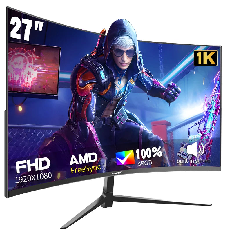 LXZ Curved Monitor 27 inch 100Hz, PC screen with speaker 1080P, 1800R computer monitor with Eye Care technology HDTV VGA,