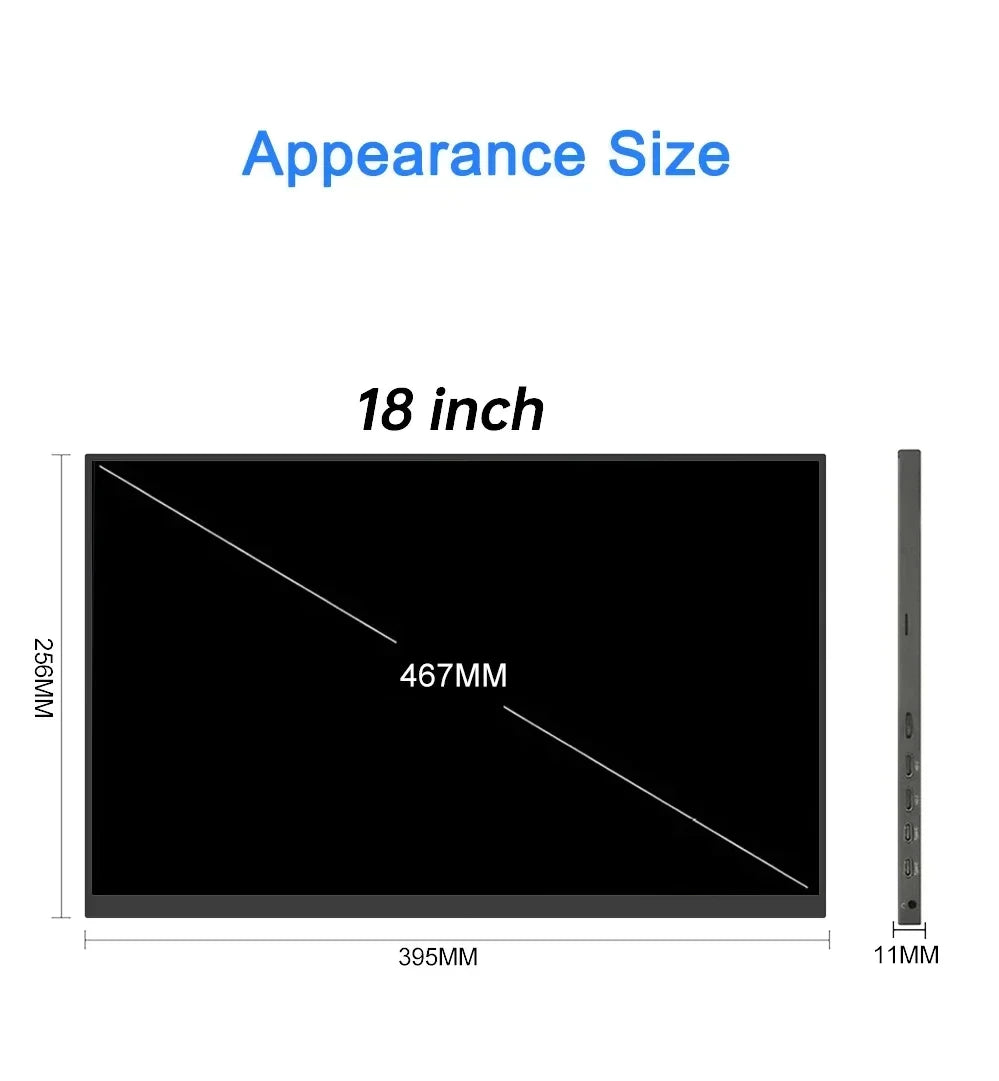 18 Inch 1.5K 480Hz Portable Monitor 100%DCI-P3 500Nit HDR 1MS FreeSync IPS Screen Gaming Display For Laptop PC XBox PS4/5 Switch