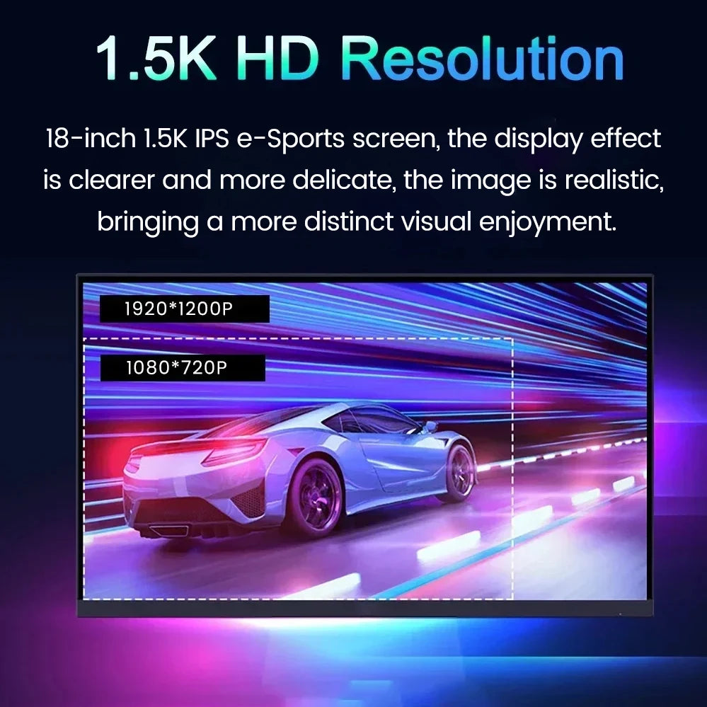 18 Inch 1.5K 480Hz Portable Monitor 100%DCI-P3 500Nit HDR 1MS FreeSync IPS Screen Gaming Display For Laptop PC XBox PS4/5 Switch