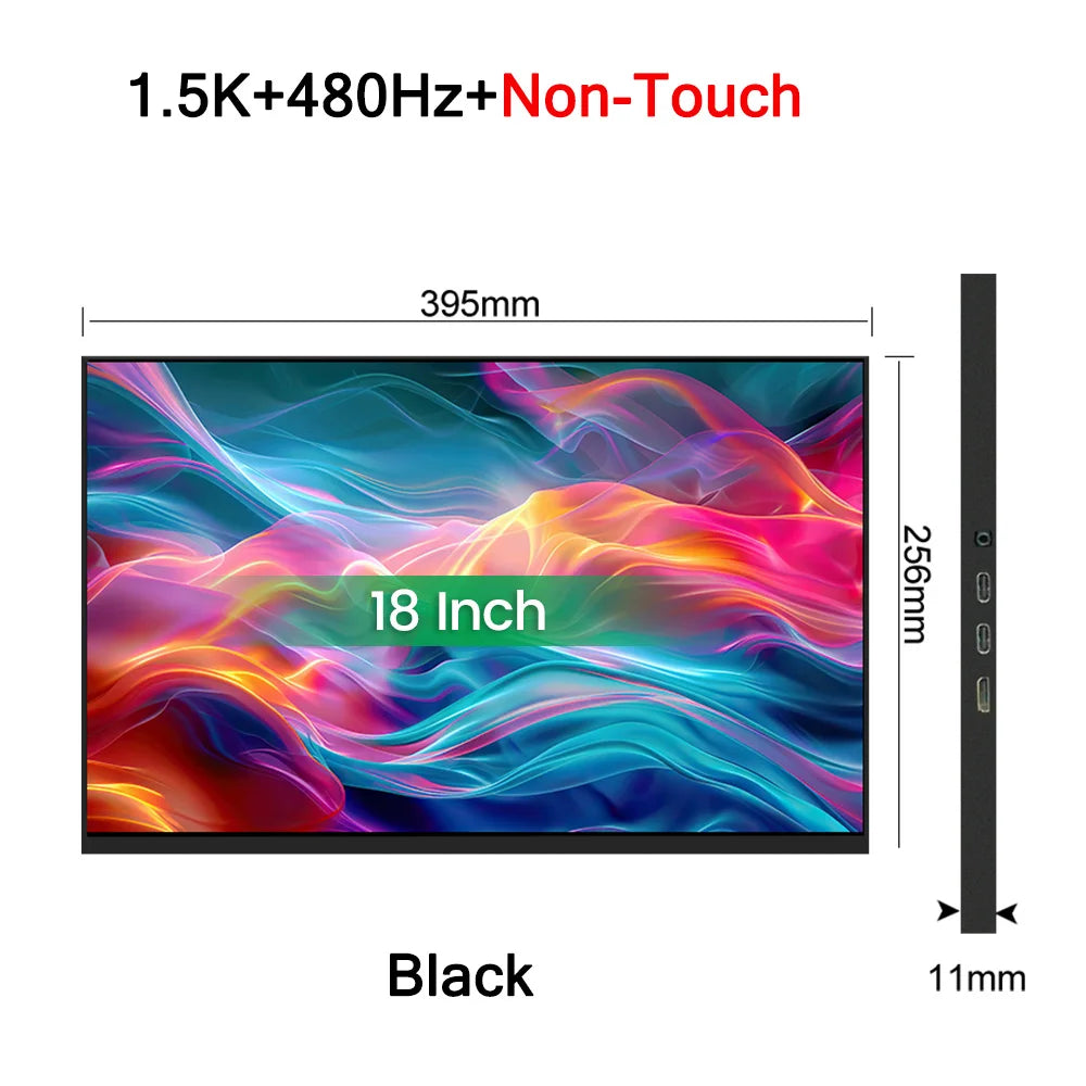 18 Inch 1.5K 480Hz Portable Monitor 100%DCI-P3 500Nit HDR 1MS FreeSync IPS Screen Gaming Display For Laptop PC XBox PS4/5 Switch
