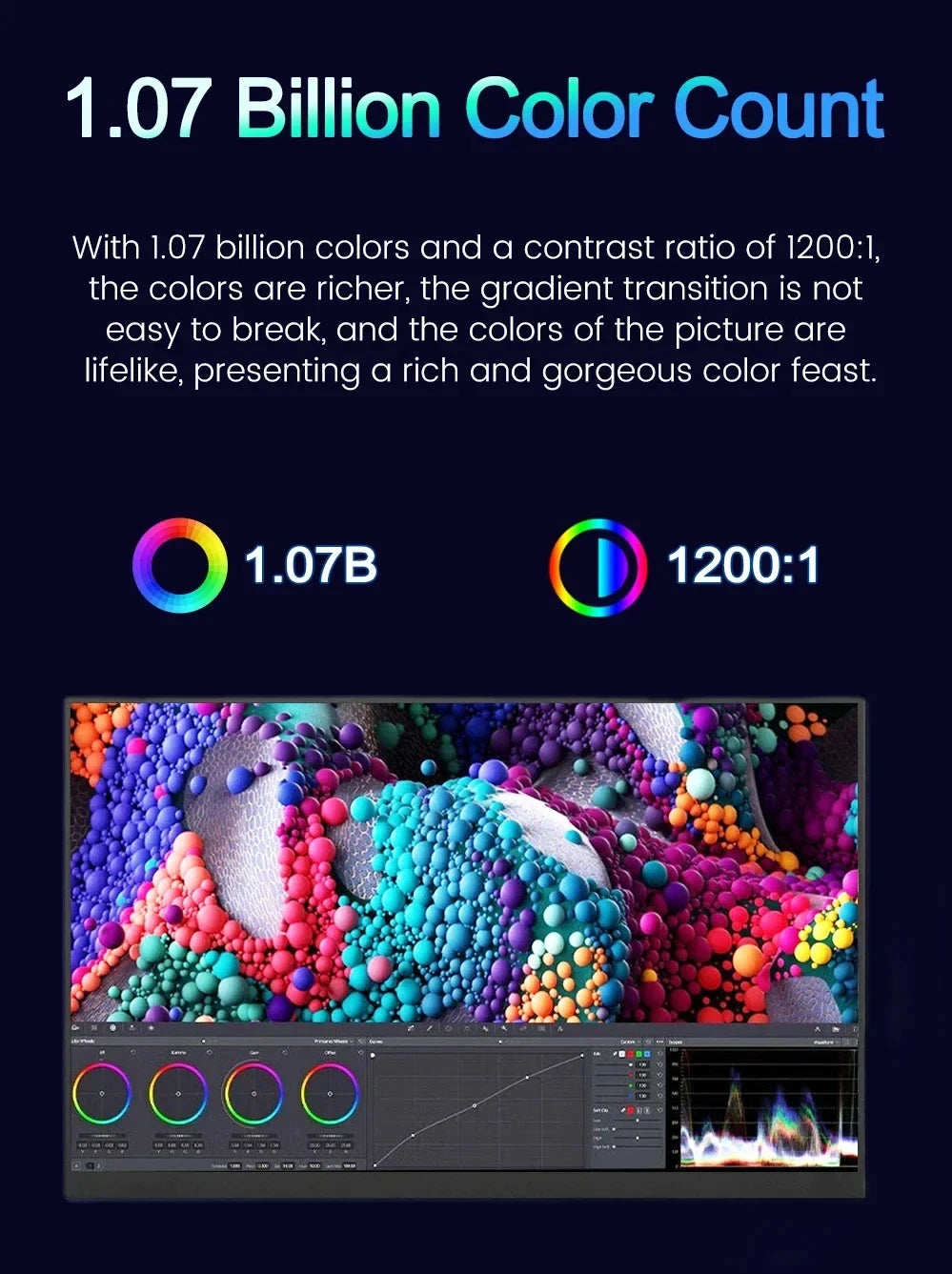 18 Inch 1.5K 480Hz Portable Monitor 100%DCI-P3 500Nit HDR 1MS FreeSync IPS Screen Gaming Display For Laptop PC XBox PS4/5 Switch
