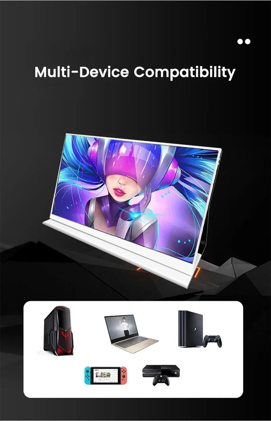 18 Inch 1.5K 480Hz Portable Monitor 100%DCI-P3 500Nit HDR 1MS FreeSync IPS Screen Gaming Display For Laptop PC XBox PS4/5 Switch