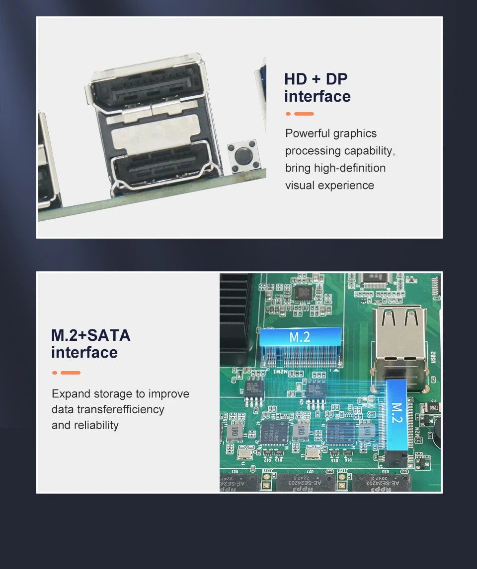 N5105 Industrial Motherboard NAS Motherboards 4 Cores 4 Threads Low Power Processor 4x2.5G i225 Network 2 M.2 Slot 6xSATA DP HD