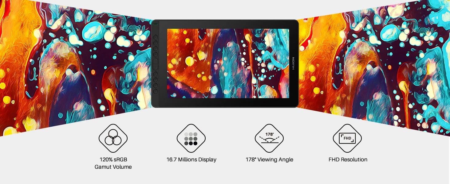 HUION Kamvas 16(2021) Graphics Drawing Monitor Battery-free Digital Pen Tablet For Windows/MAC And Android 120%s RGB