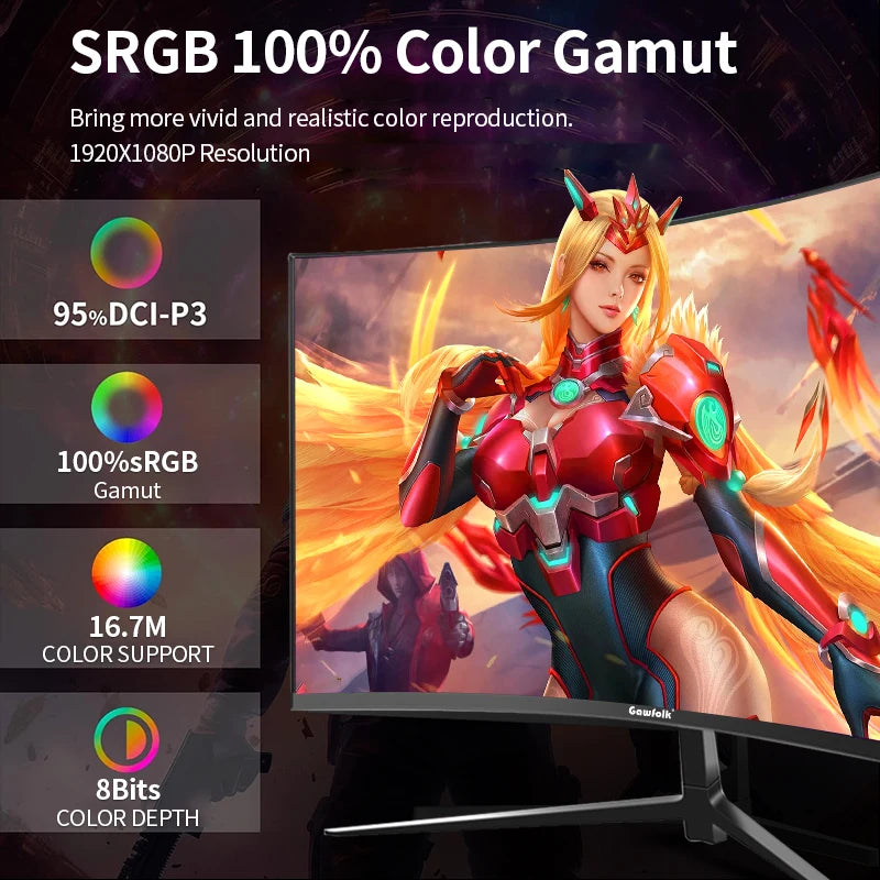 LXZ Curved Monitor 27 inch 100Hz, PC screen with speaker 1080P, 1800R  computer monitor with Eye Care technology HDTV VGA,