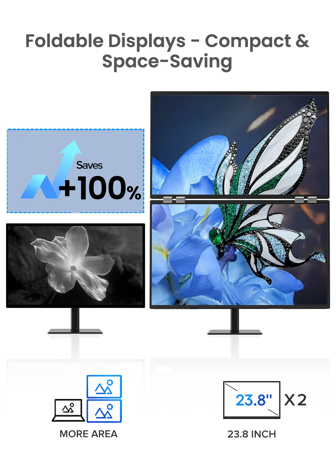 Portable Dual Monitor 23.8" 100Hz FHD 1080P Stacked Vertical Displays for Gaming Coding Working USB-C HDMI Laptop Screen Extende
