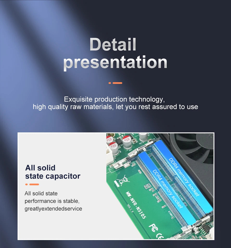 N5105 Industrial Motherboard NAS Motherboards 4 Cores 4 Threads Low Power Processor 4x2.5G i225 Network 2 M.2 Slot 6xSATA DP HD