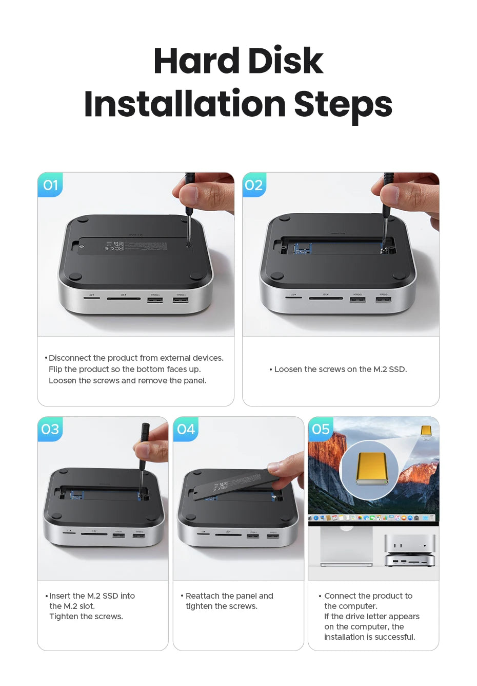 UGREEN Mac Mini Docking Station USB HUB Type-C to DP 4K240Hz M.2 NVMe SSD Slot 10Gbps USB-A Splitter SD&TF 3.5MM for Mac Mini M4