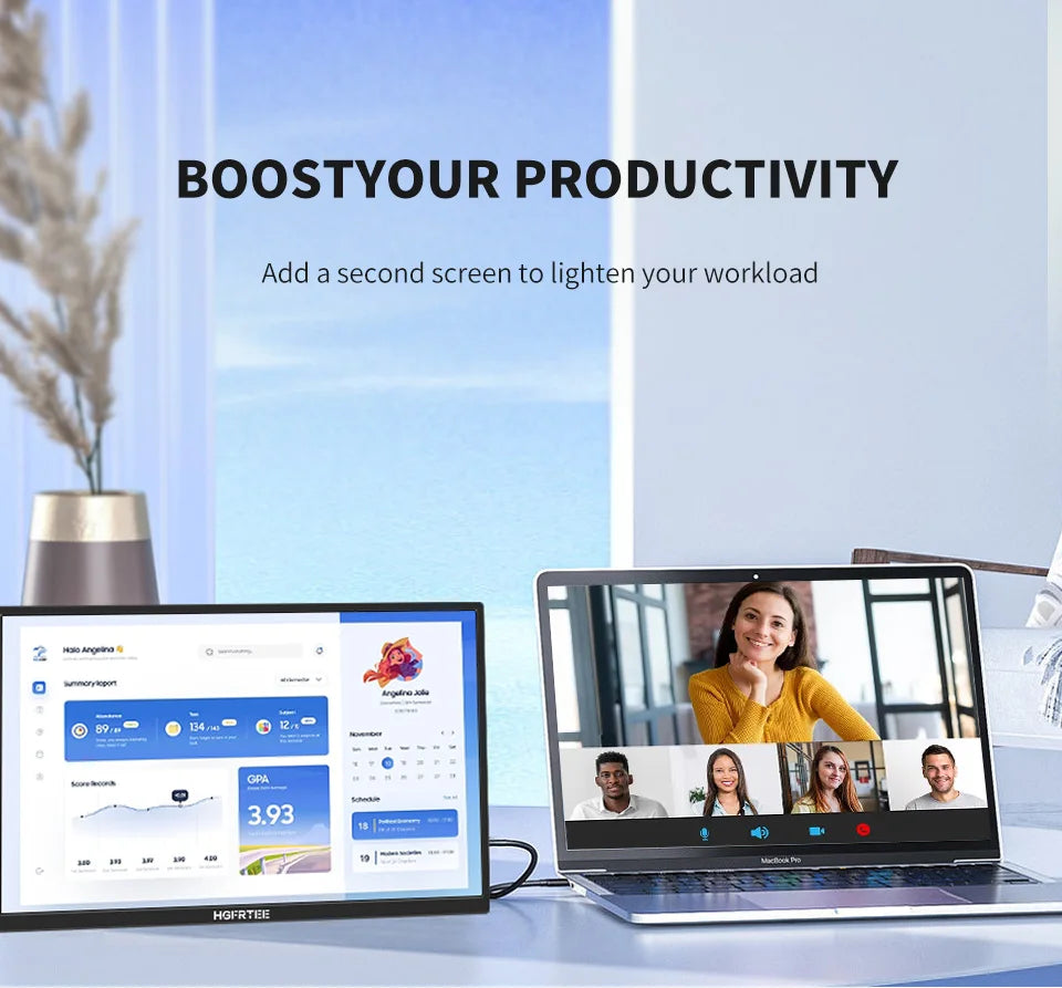 HGFRTEE 18.5inch Portable Monitor ADS-IPS 100Hz RGB100% Extended Display Laptop Second Screen With VESA Hole&Stand
