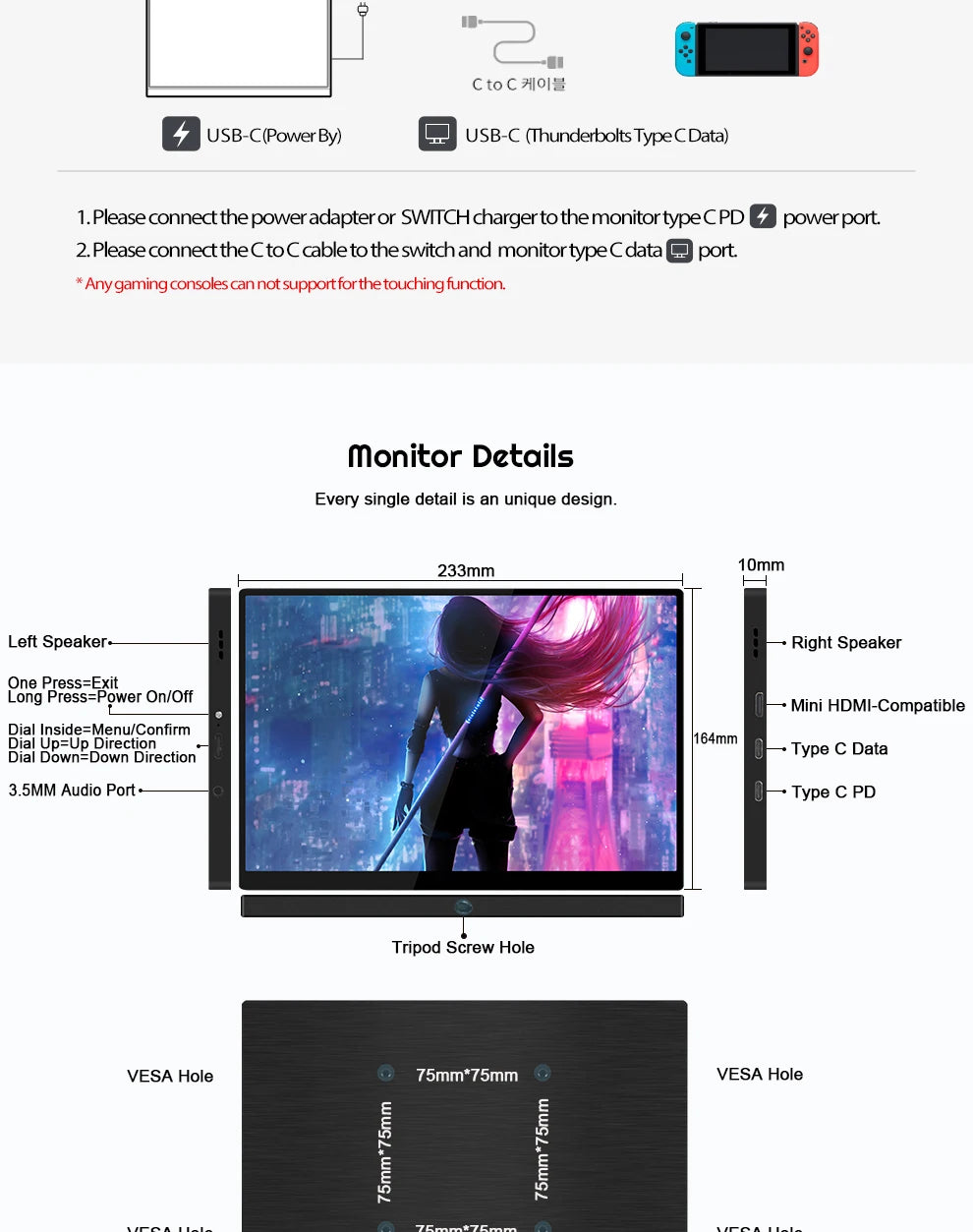 ZEUSLAP 10.5inch 1920*1280P FHD 100% sRGB IPS Screen Display Touch Portable Sub Monitor for Switch,PS5,Raspberry Pi,Laptop