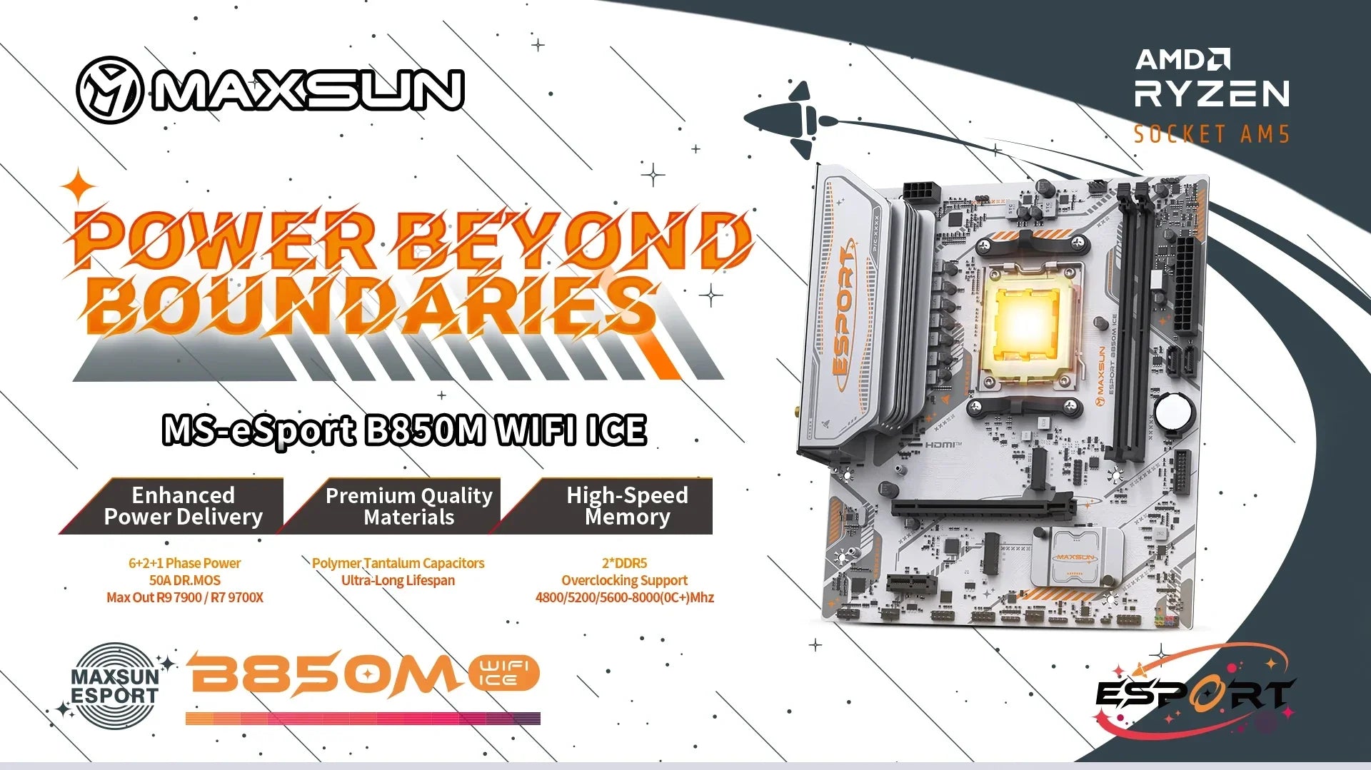 MAXSUN eSport B850M WIFI ICE Motherboard AMD Ryzen AM5 B850M Supports Ryzen7000 Ryzen8000 Ryzen9000 WIFI6 Computer components
