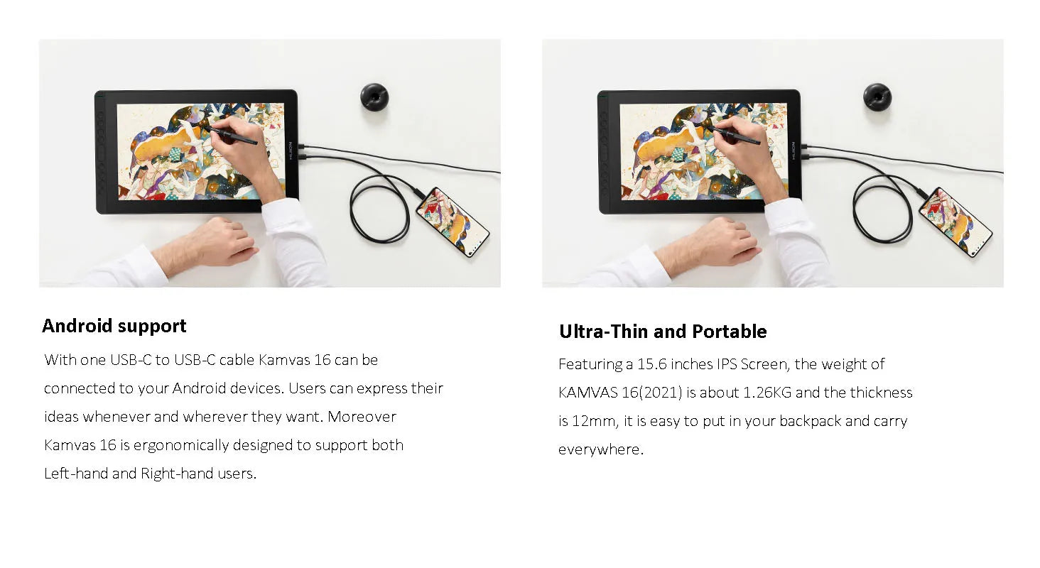 HUION Kamvas 16(2021) Graphics Drawing Monitor Battery-free Digital Pen Tablet For Windows/MAC And Android 120%s RGB