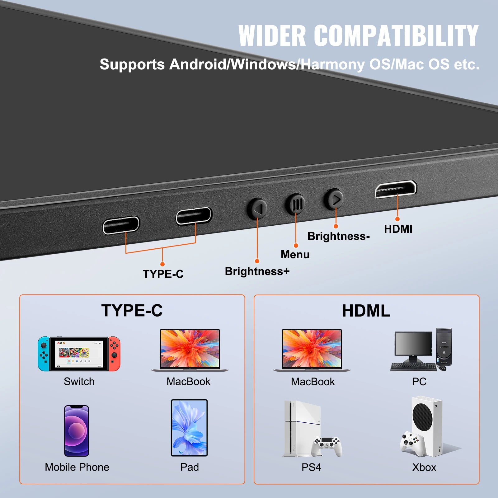 VEVOR 14"/18.5'' 1080P IPS Dual Extended Swivel Portable Monitor for USB-C/USB-A/Mini HDMI Port with Mac/Wins/Android/Switch/PS5