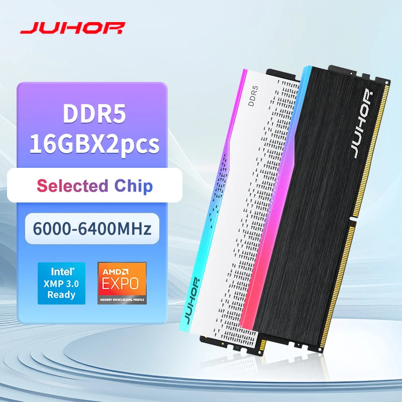 JUHOR Memoria Ram RGB DDR5 16GB 6000MHz 6400MHz PC5 Desktop Computer  Dimm Memory