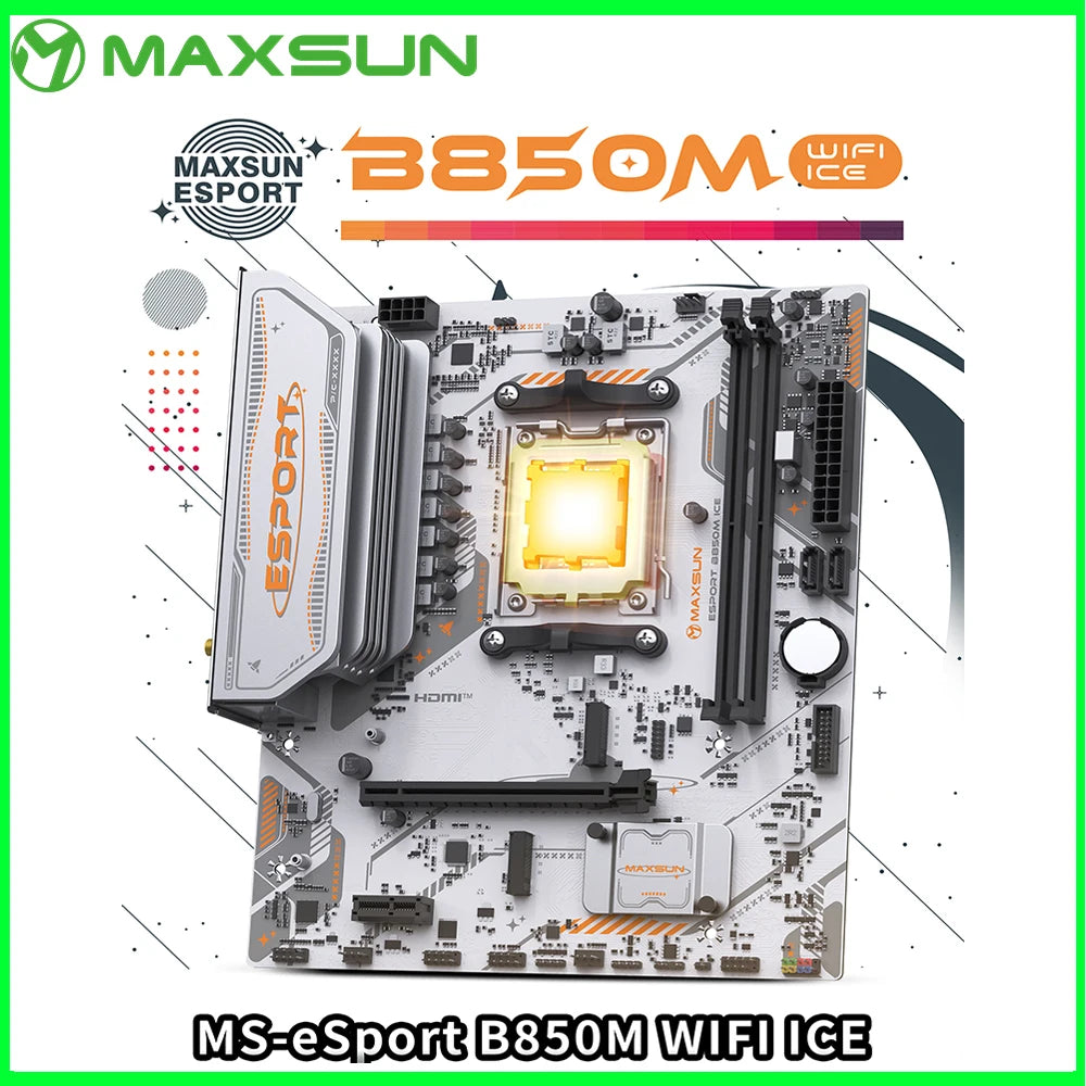 MAXSUN eSport B850M WIFI ICE Motherboard AMD Ryzen AM5 B850M Supports Ryzen7000 Ryzen8000 Ryzen9000 WIFI6 Computer components