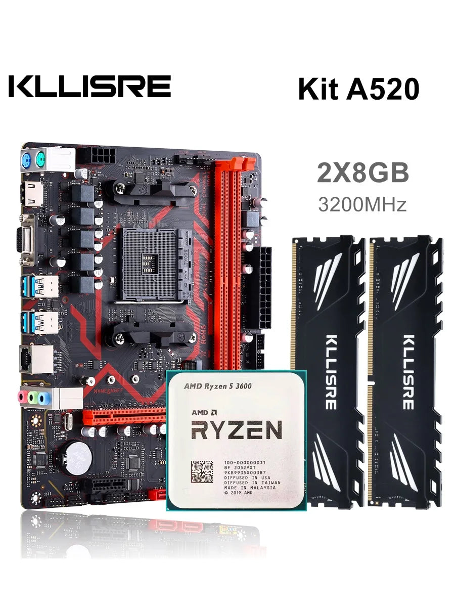 Kllisre A520 Motherboard kit AMD Ryzen R5 3600 cpu DDR4 16GB 3200MHz Desktop memory