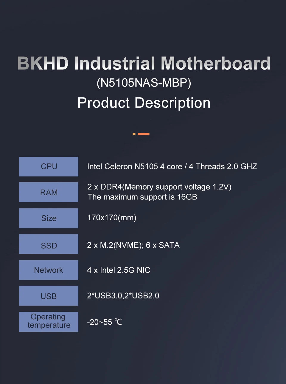 N5105 Industrial Motherboard NAS Motherboards 4 Cores 4 Threads Low Power Processor 4x2.5G i225 Network 2 M.2 Slot 6xSATA DP HD