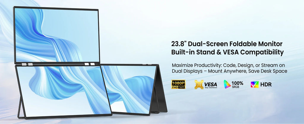 Portable Dual Monitor 23.8" 100Hz FHD 1080P Stacked Vertical Displays for Gaming Coding Working USB-C HDMI Laptop Screen Extende
