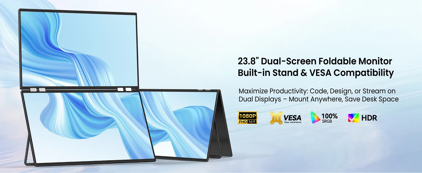 Portable Dual Monitor 23.8" 100Hz FHD 1080P Stacked Vertical Displays for Gaming Coding Working USB-C HDMI Laptop Screen Extende