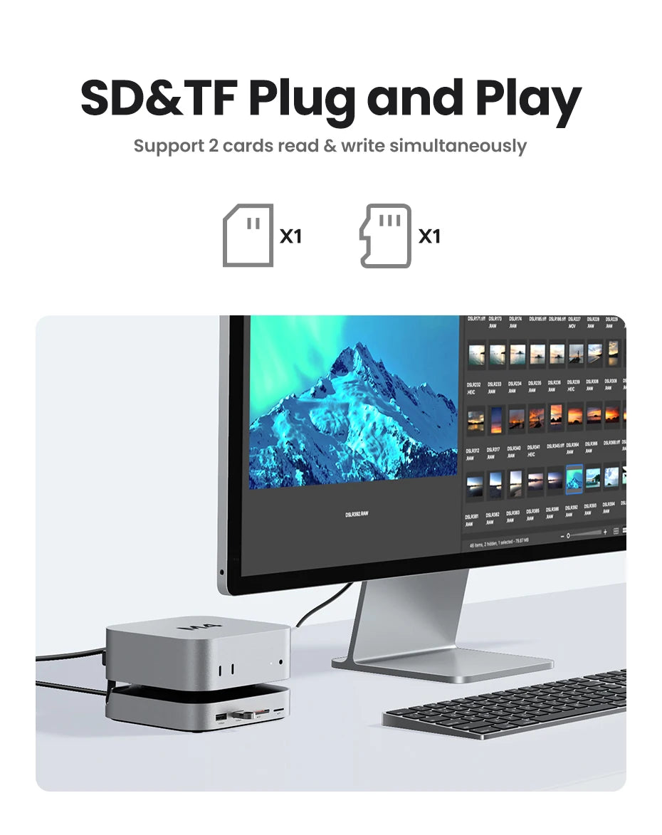 UGREEN Mac Mini Docking Station USB HUB Type-C to DP 4K240Hz M.2 NVMe SSD Slot 10Gbps USB-A Splitter SD&TF 3.5MM for Mac Mini M4
