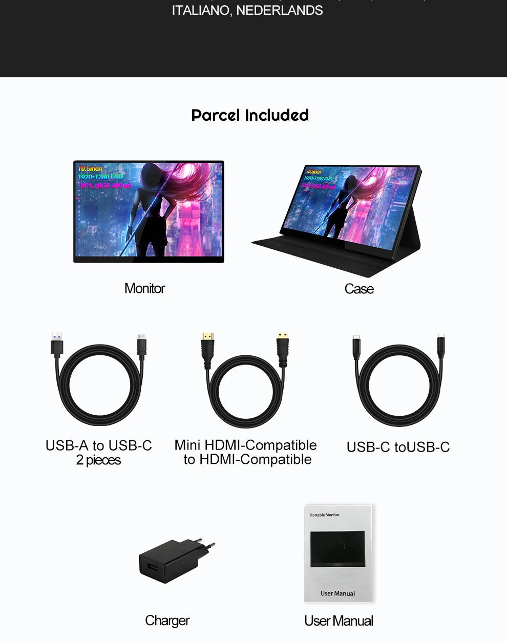 ZEUSLAP 10.5inch 1920*1280P FHD 100% sRGB IPS Screen Display Touch Portable Sub Monitor for Switch,PS5,Raspberry Pi,Laptop