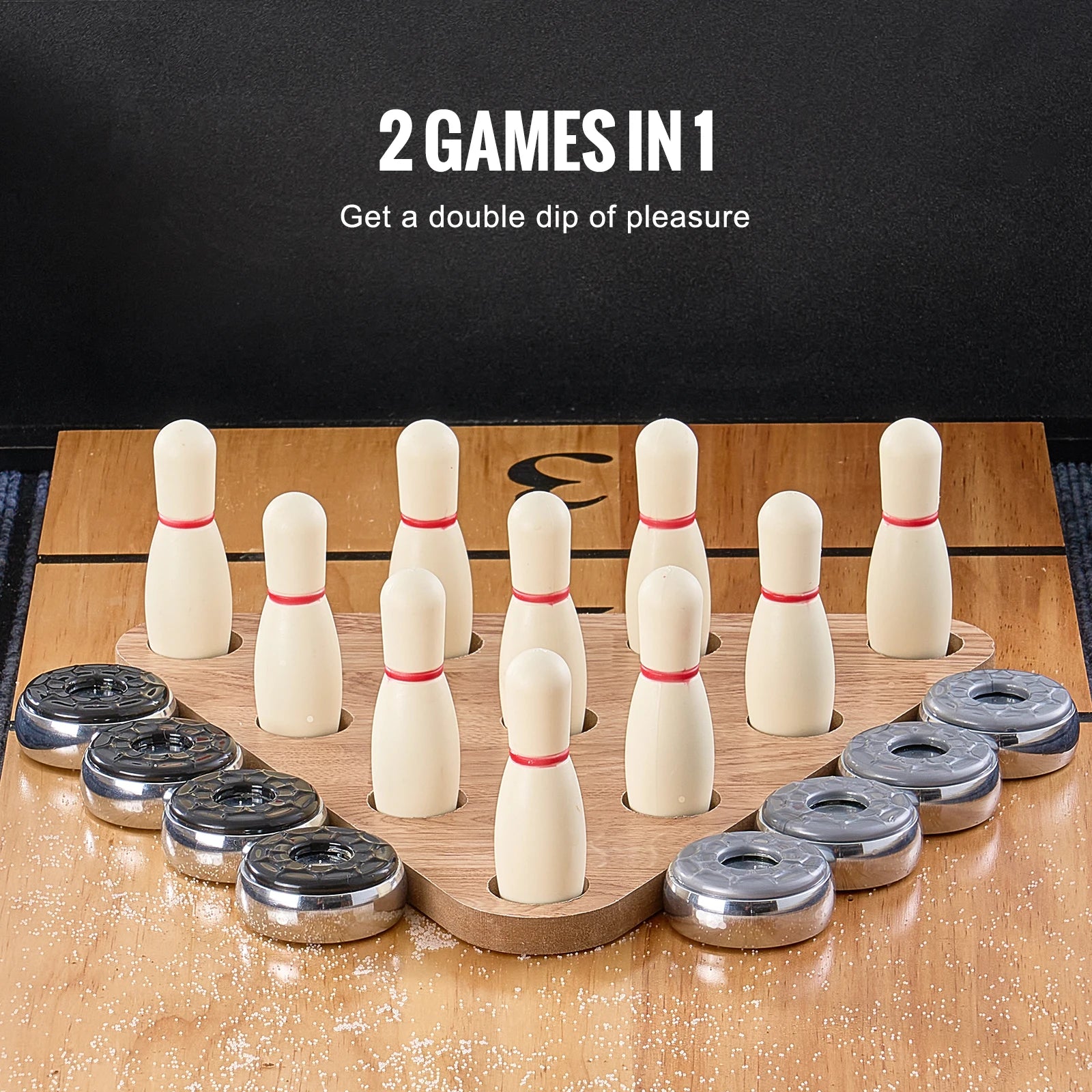 VEVOR Shuffleboard Table Shuffleboard for Family Game Rooms 2 in 1 Shuffleboard and Bowling Combo Game Set with Playfield Legs
