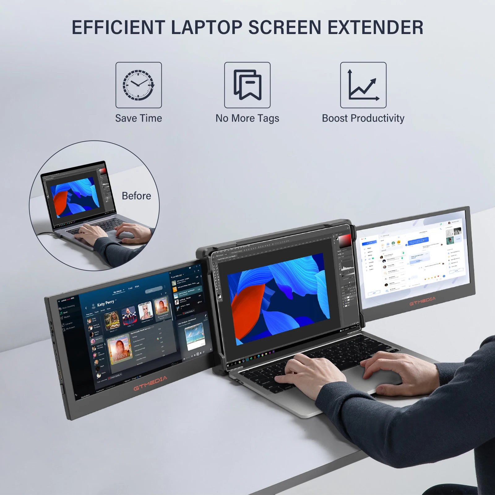 GTMEDIA Mate X 11.6 inch Portable Dual-screen Monitor 1920*1080 IPS FHD Screen Multi-system Compatible for 13.0-17.3in Laptop