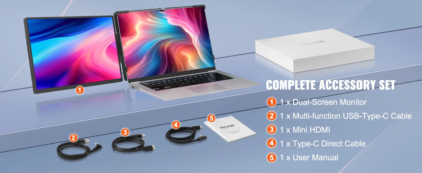VEVOR 14"/18.5'' 1080P IPS Dual Extended Swivel Portable Monitor for USB-C/USB-A/Mini HDMI Port with Mac/Wins/Android/Switch/PS5