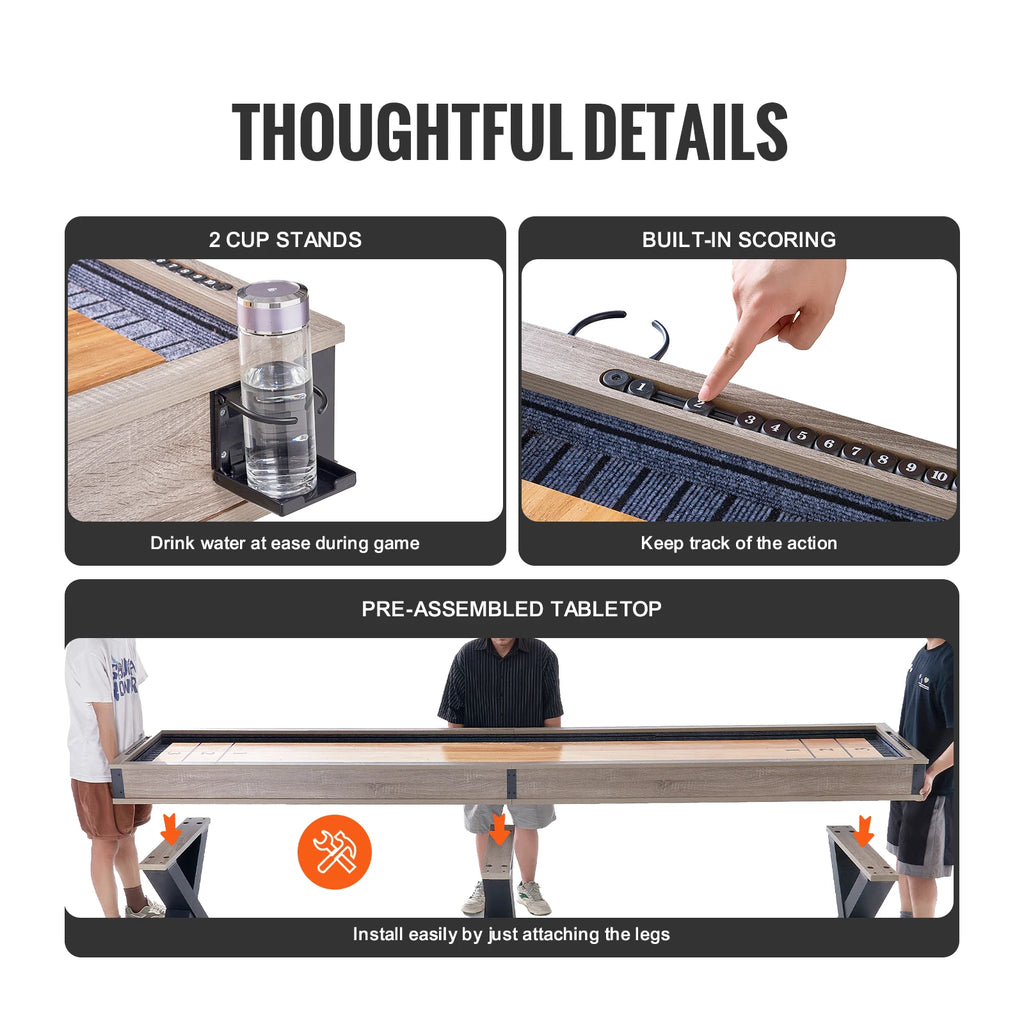 VEVOR Shuffleboard Table Shuffleboard for Family Game Rooms 2 in 1 Shuffleboard and Bowling Combo Game Set with Playfield Legs