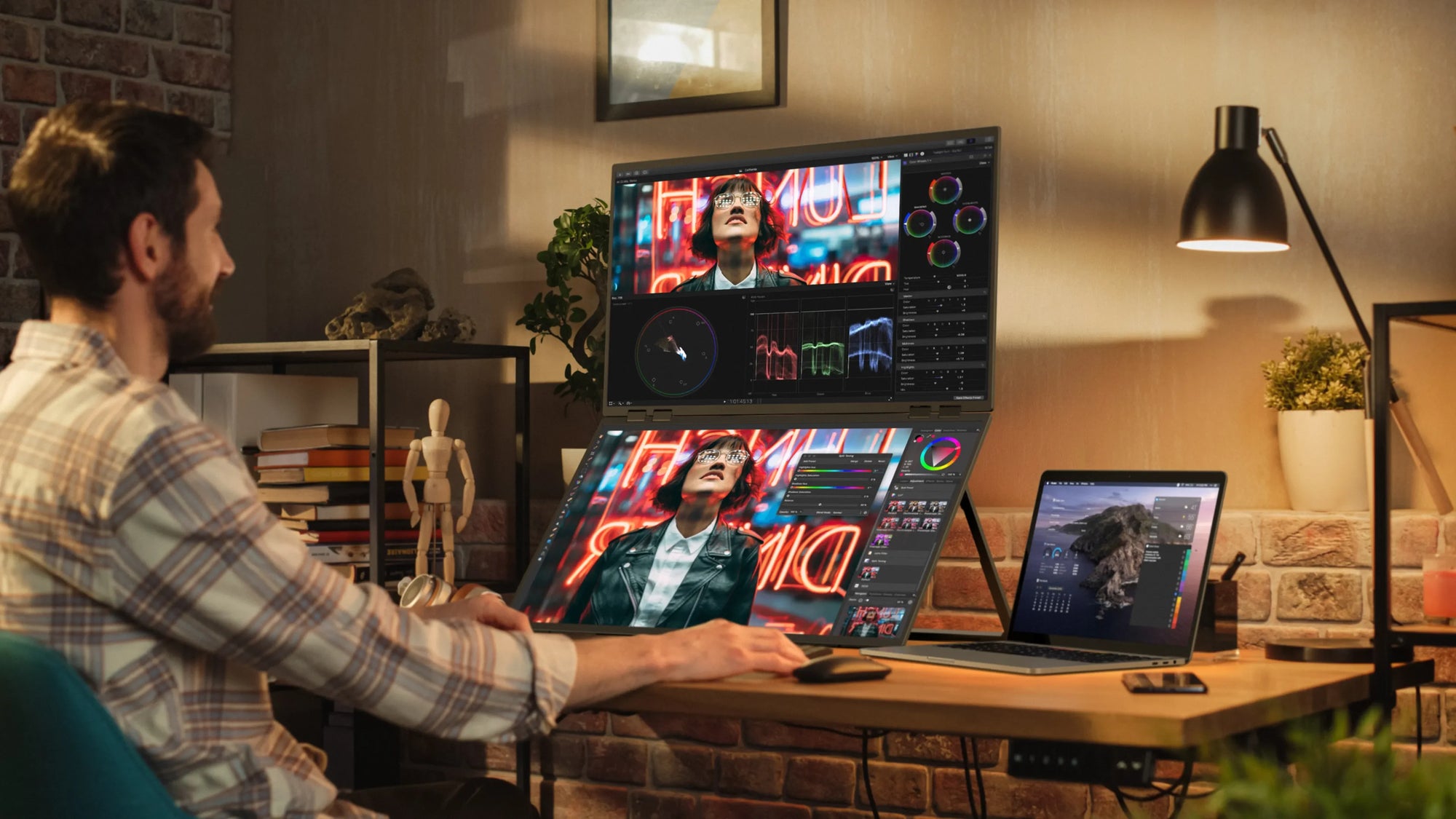 Portable Dual Monitor 23.8" 100Hz FHD 1080P Stacked Vertical Displays for Gaming Coding Working USB-C HDMI Laptop Screen Extende