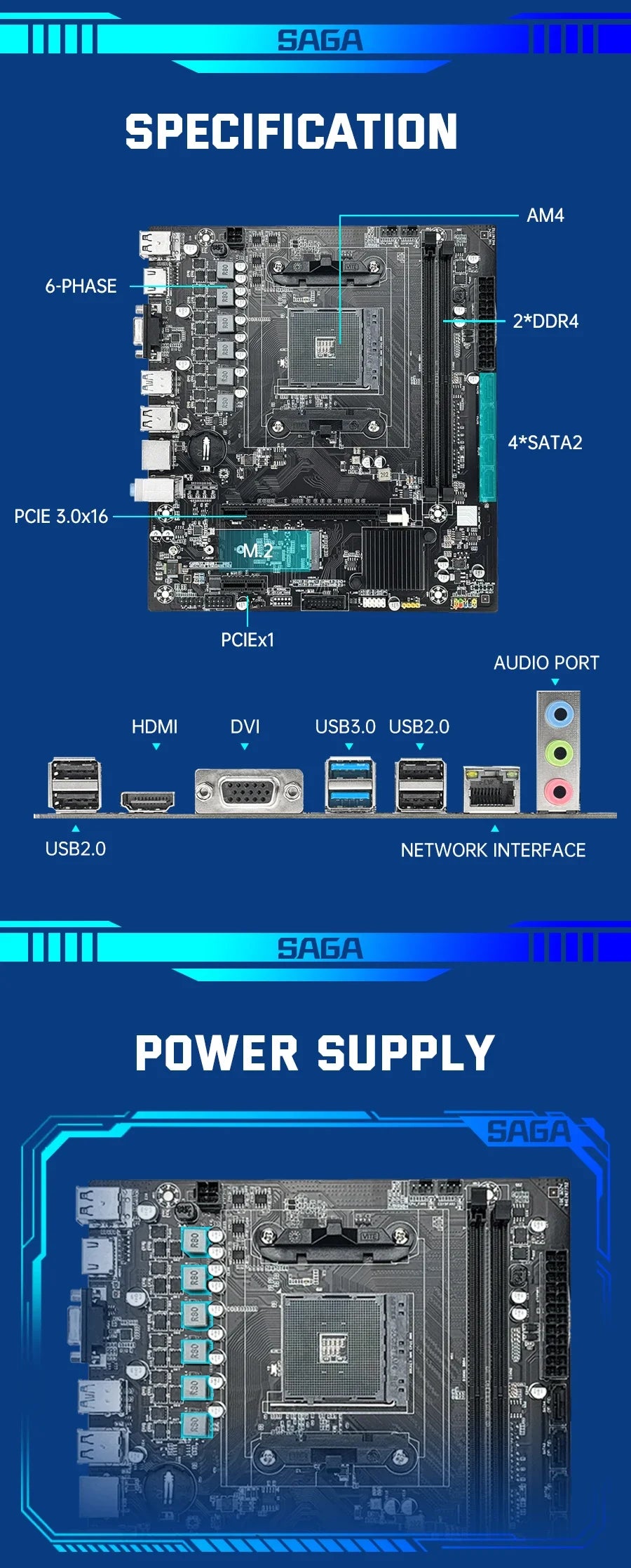 SOYO Motherboard Classic AMD B450M Dual-channel DDR4 Memory AM4 Mainboard M.2 NVME (Supports Ryzen 5500 5600 5600G CPU) Full New