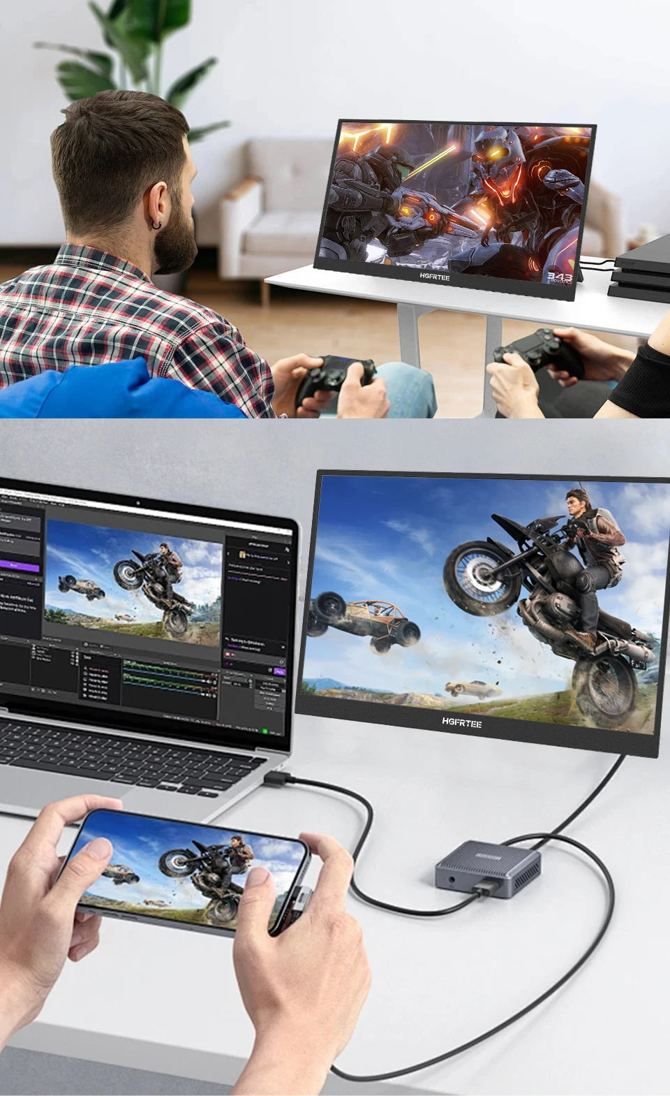 HGFRTEE 16inch Touch Portable Monitor 16:10 96%sRGB 350Cd/m² Second Screen For Laptop With Holder Stand Type-C HDMI-Compatible