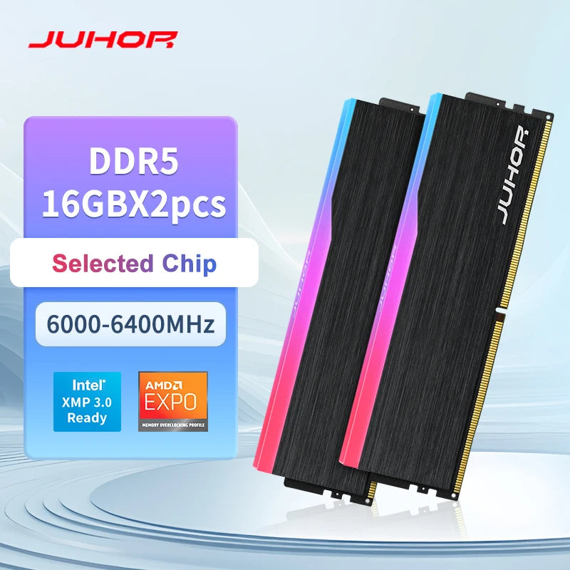 JUHOR Memoria Ram RGB DDR5 16GB 6000MHz 6400MHz PC5 Desktop Computer  Dimm Memory