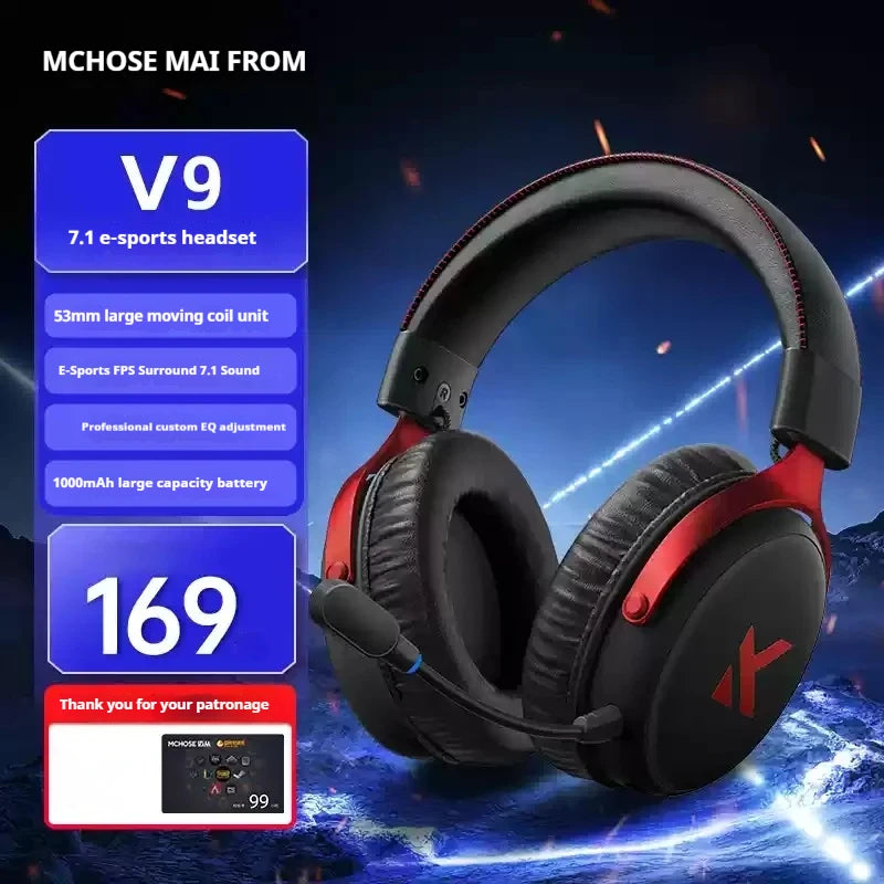 MCHOSE V9 pro Wireless Bluetooth Headset with Three Mode Microphone Noise Reduction Dynamic Low Delay for Office And Gaming