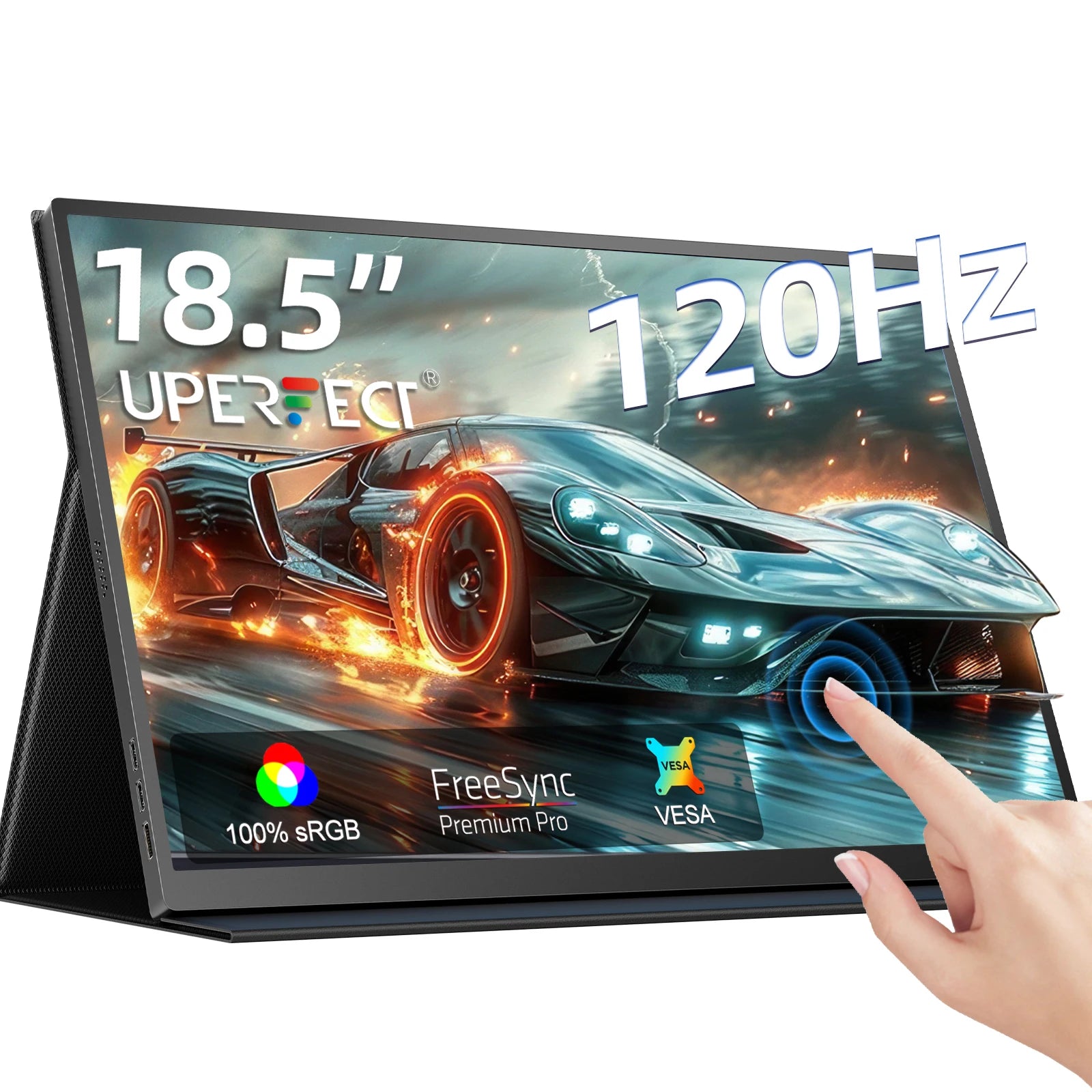 UPERFECT 18.5" TouchScreen Portable Monitor 120Hz 1MS Gaming Display 400Nits With FreeSync HDR VESA For Laptop Phone Xbox PS4/5