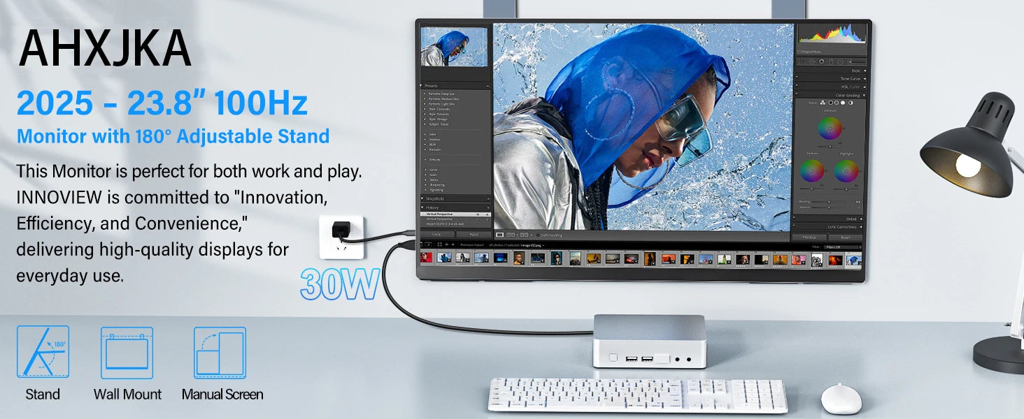 AHXJKA 23.8"Portable Monitor 350nits 100Hz 100%sRGB IPS Expand Office Display for PC Laptop Phone XBox Switch w/type-c mini HDMI