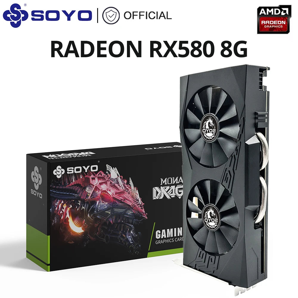 SOYO Original New AMD Radeon RX580 Graphics Card GDDR5 Video Memory 256Bit PCIEx16 3.0 HDMI Gaming Card AMD Card placa de Video