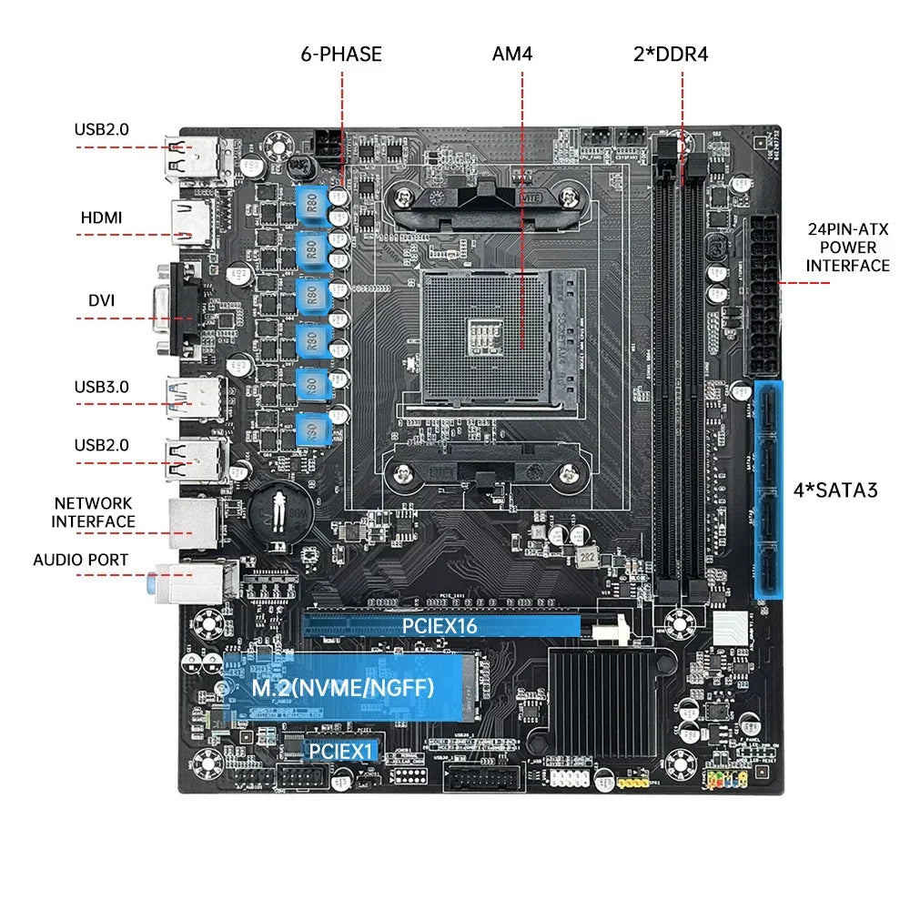 SOYO Motherboard Classic AMD B450M Dual-channel DDR4 Memory AM4 Mainboard M.2 NVME (Supports Ryzen 5500 5600 5600G CPU) Full New