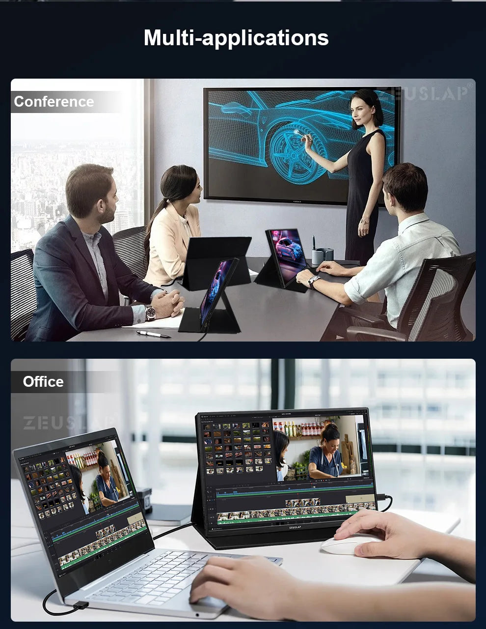 ZEUSLAP 14" 16:10 Portable Monitor 1920*1200P 100%sRGB 400Cd/m² Travel Display for LG Gram Laptop Computer Extend Screen