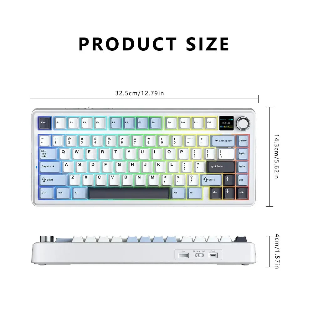 AULA F75 MAX Wireless Bluetooth Mechanical Keyboard Wired Hot-Swap RGB Gaming Keyboard Three Mode 75% 81 Keys TFT Screen Gamer