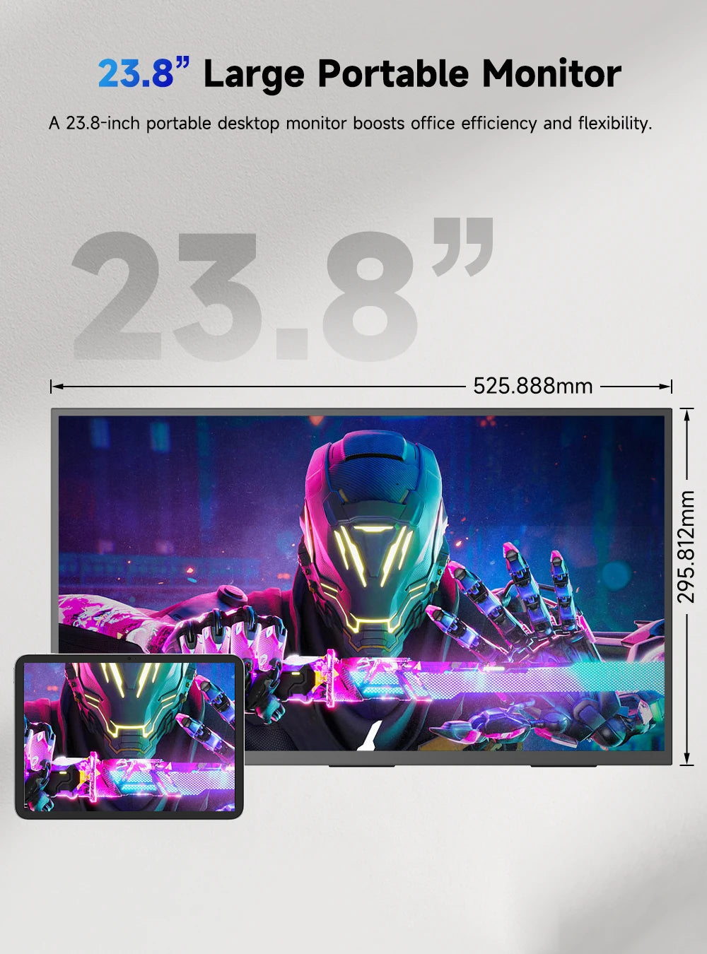 EVICIV 23.8” 4K Portable Monitor UHD 3840*2160 100%sRGB External Gaming Screen Built-in VESA Stand Speakers For Laptop Desktop