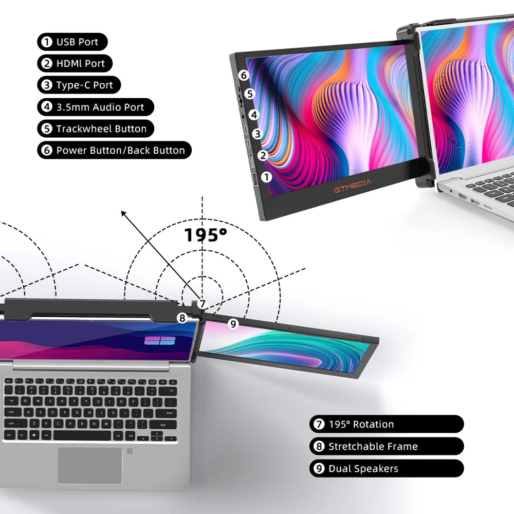 GTMEDIA Mate X 11.6 inch Portable Dual-screen Monitor 1920*1080 IPS FHD Screen Multi-system Compatible for 13.0-17.3in Laptop