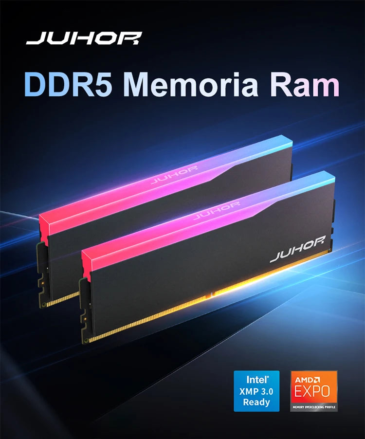 JUHOR Memoria Ram RGB DDR5 16GB 6000MHz 6400MHz PC5 Desktop Computer  Dimm Memory