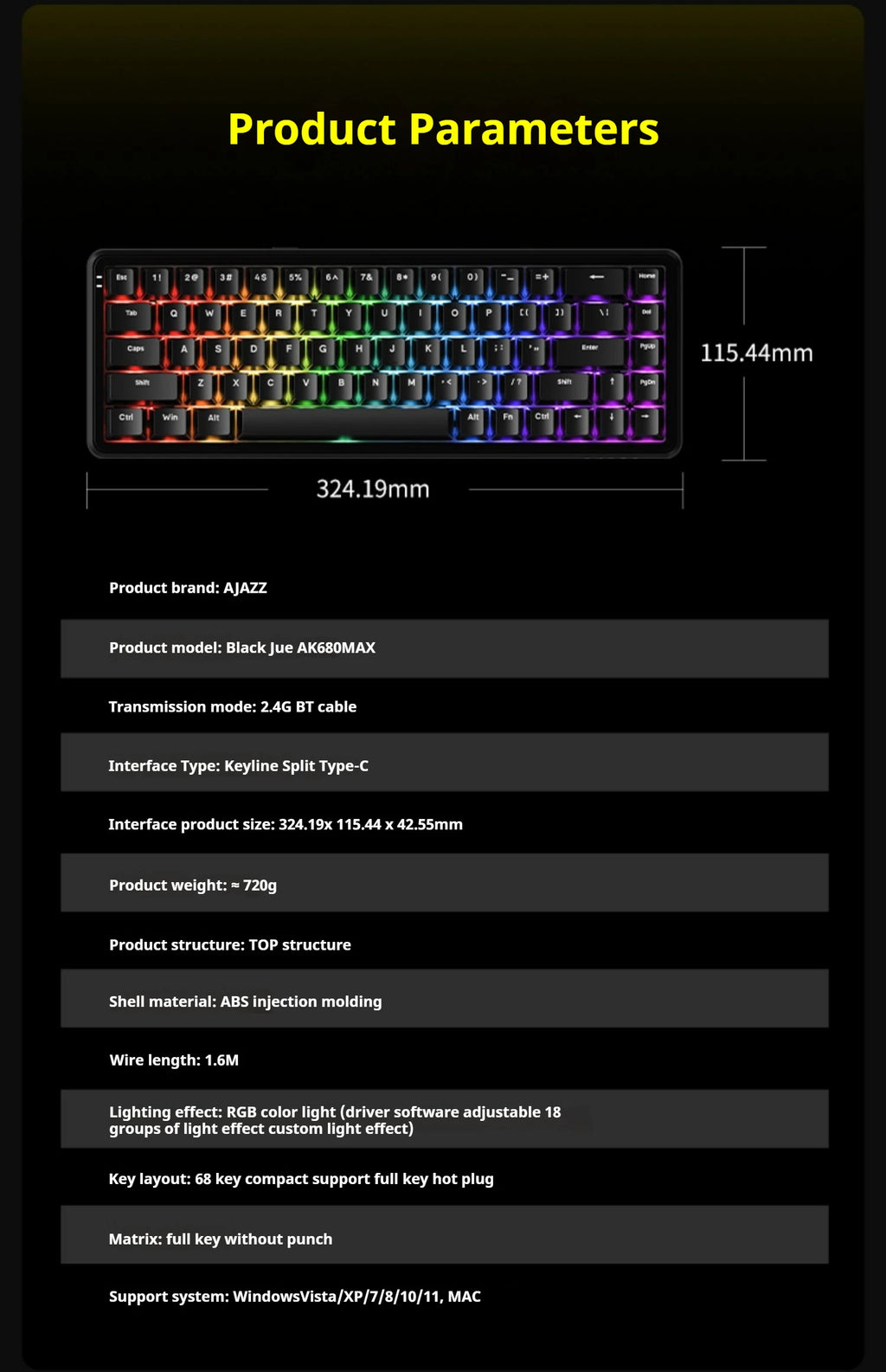 AJAZZAK680 MAX Wireless Magnetic Switch Keyboard Tri-Mode Mechanical Keyboard Gaming Esports 8K