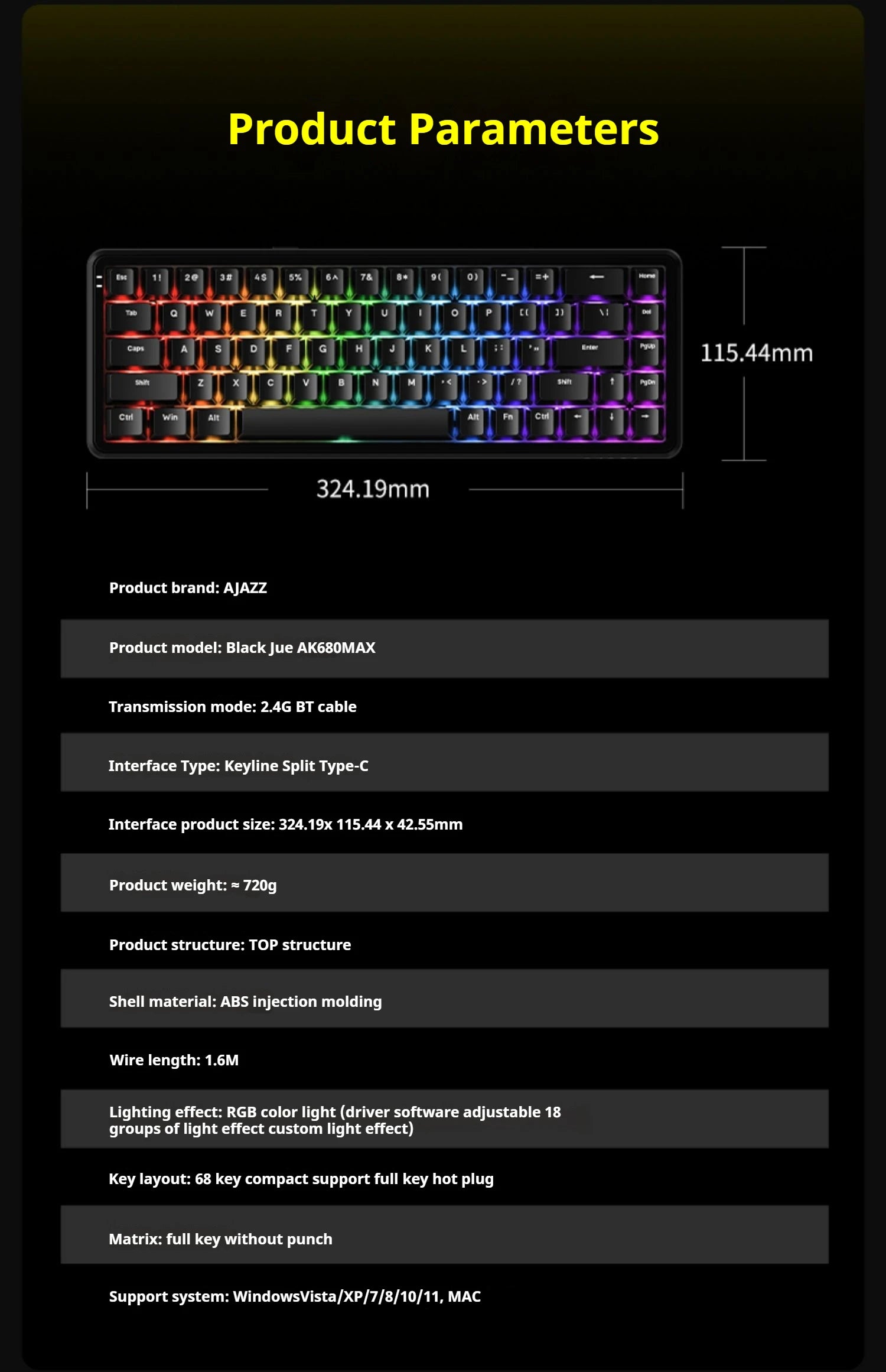 AJAZZAK680 MAX Wireless Magnetic Switch Keyboard Tri-Mode Mechanical Keyboard Gaming Esports 8K