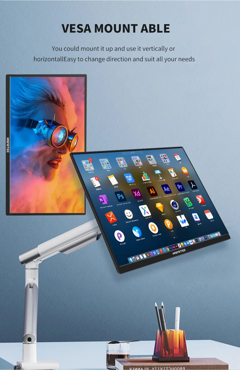 HGFRTEE 18.5inch Portable Monitor ADS-IPS 100Hz RGB100% Extended Display Laptop Second Screen With VESA Hole&Stand