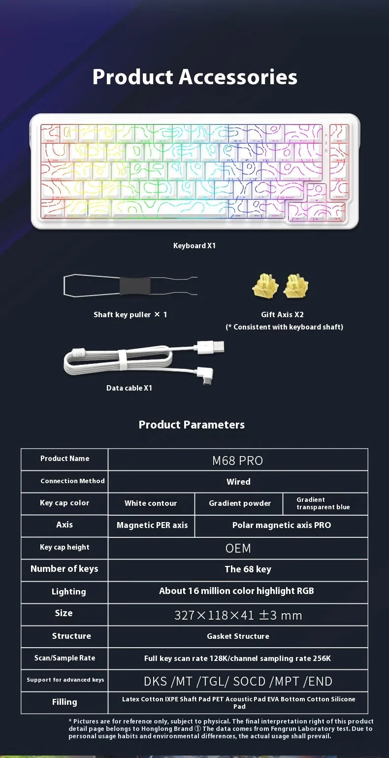 REDRAGON M68 PRO 8K Magnetic Switch Gaming Keyboard RT0.01MM Customized Switch RGB Light Hot Swap Gasket PBT Keycaps Gift PC